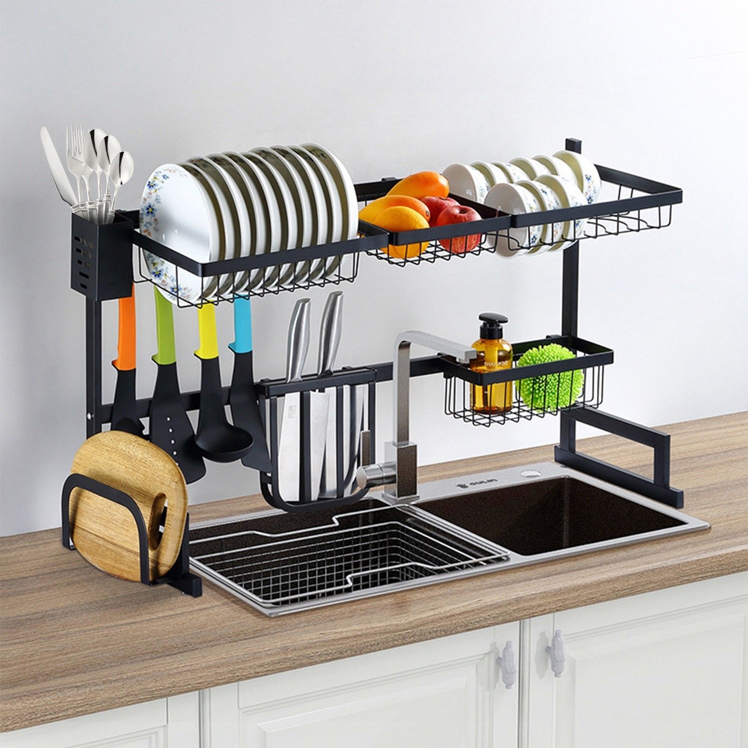 2-Tier Over the Sink Dish Drying Rack Drainer Utensil Organizer Holder Tableware Organizer Large Dish Rack for Kitchen Countertop Stainless Steel 33.7 2-Tier Over the Sink Dish Drying Rack Drainer Utensil Organizer Holder Tableware Organizer Large Dish Rack for Kitchen Countertop Stainless Steel 33.7