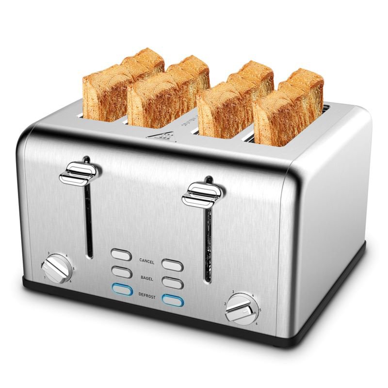 Toaster 4 slices, stainless steel extra-wide slot toaster, dual control panel with bagel/defrost/cancel function, 6 shade settings for baking bread Toaster 4 slices, stainless steel extra-wide slot toaster, dual control panel with bagel/defrost/cancel function, 6 shade settings for baking bread