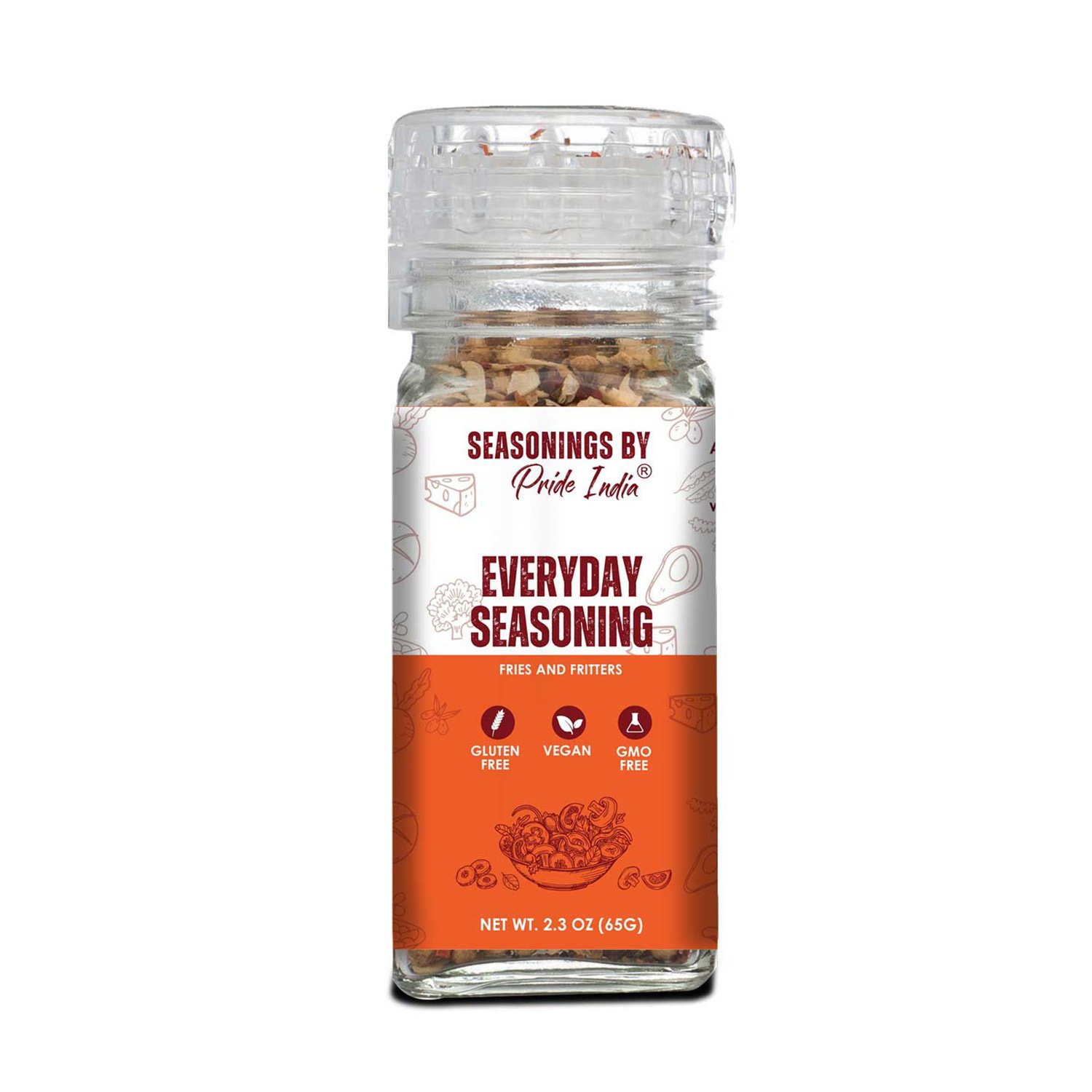Pride of India Everyday Seasoning 2.3 oz (65 gm) w/ Convenient Grinder Cap Tangy Spicy All Purpose Mixes |Himalayan Pink Salt Garlic Exotic Spices | V Pride of India Everyday Seasoning 2.3 oz (65 gm) w/ Convenient Grinder Cap Tangy Spicy All Purpose Mixes |Himalayan Pink Salt Garlic Exotic Spices | V