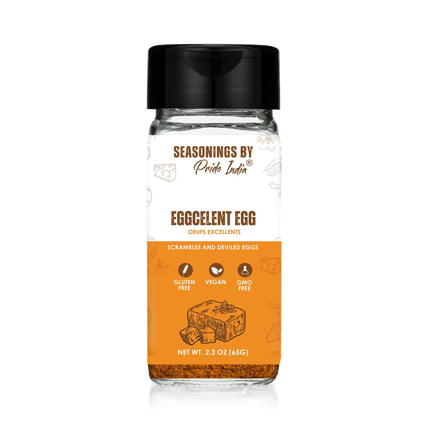 Pride of India Vegan Egg Seasoning 2.3 oz (65 gm) w/ Convenient Dual Sifter Cap Savory Spicy Tangy Aromatic Flavour | Plant Based Egg Alternative | Ve Pride of India Vegan Egg Seasoning 2.3 oz (65 gm) w/ Convenient Dual Sifter Cap Savory Spicy Tangy Aromatic Flavour | Plant Based Egg Alternative | Ve