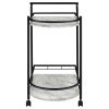 Black and Faux White Marble Serving Cart with Wine Rack