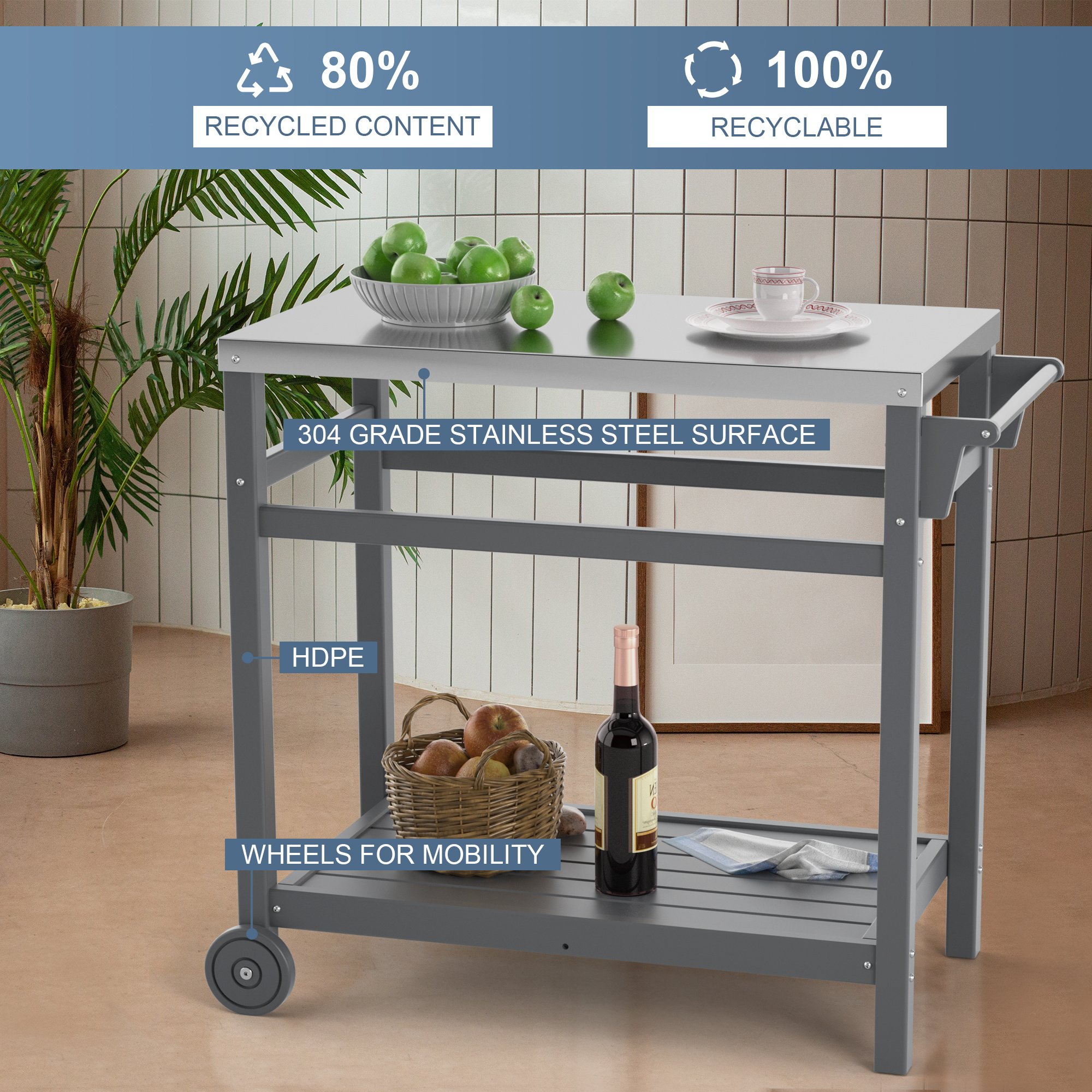 Outdoor Prep Cart Dining Table for Pizza Oven; Patio Grilling Backyard BBQ Grill Cart Outdoor Prep Cart Dining Table for Pizza Oven; Patio Grilling Backyard BBQ Grill Cart