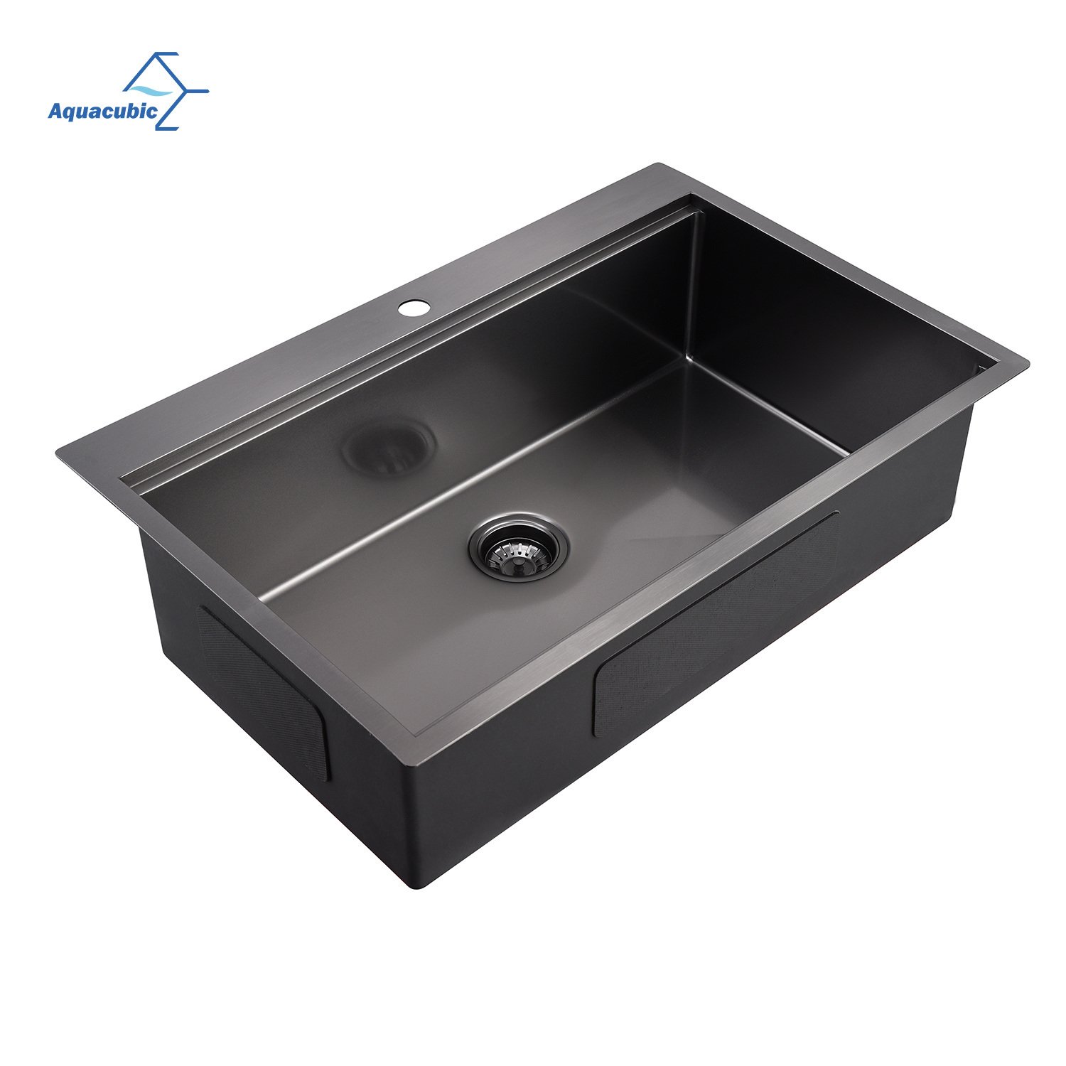 Aquacubic Gunmetal black handmade 16 Gauge 304 Stainless Steel Top Mount Single Bowl Kitchen Sink with ledge Aquacubic Gunmetal black handmade 16 Gauge 304 Stainless Steel Top Mount Single Bowl Kitchen Sink with ledge